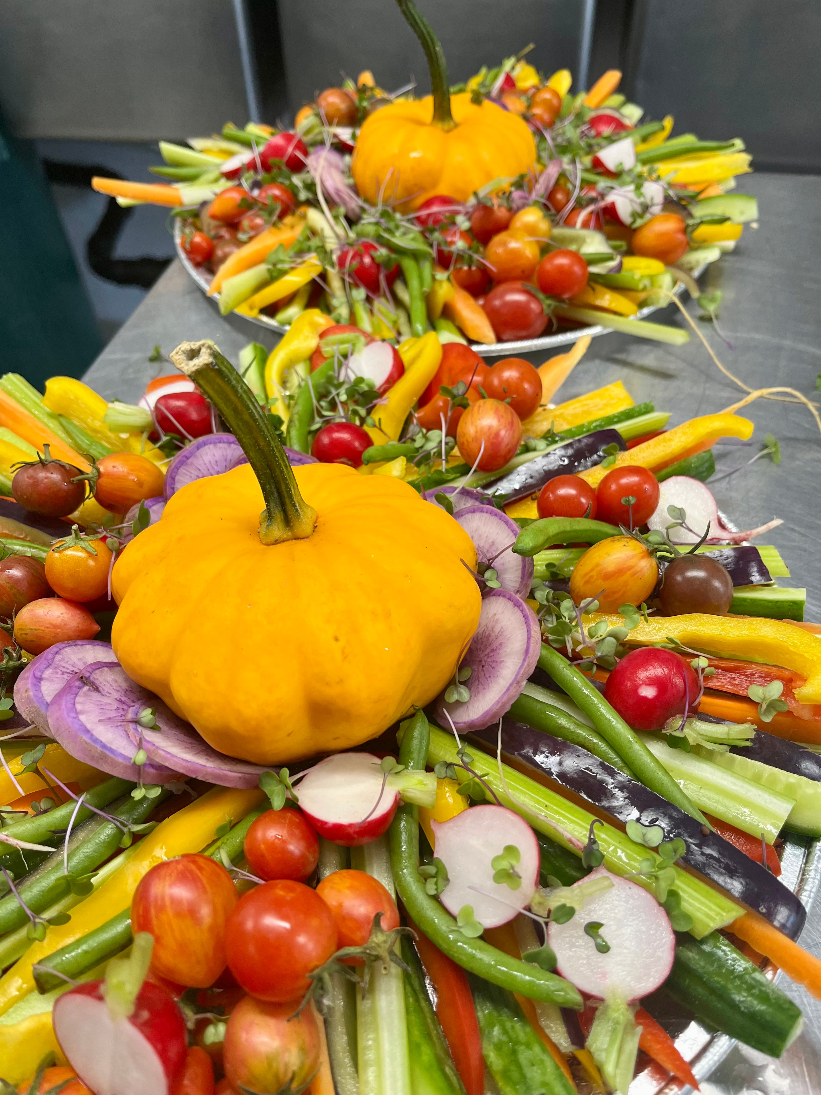 Seasonal vegetable platters with pattypan squash