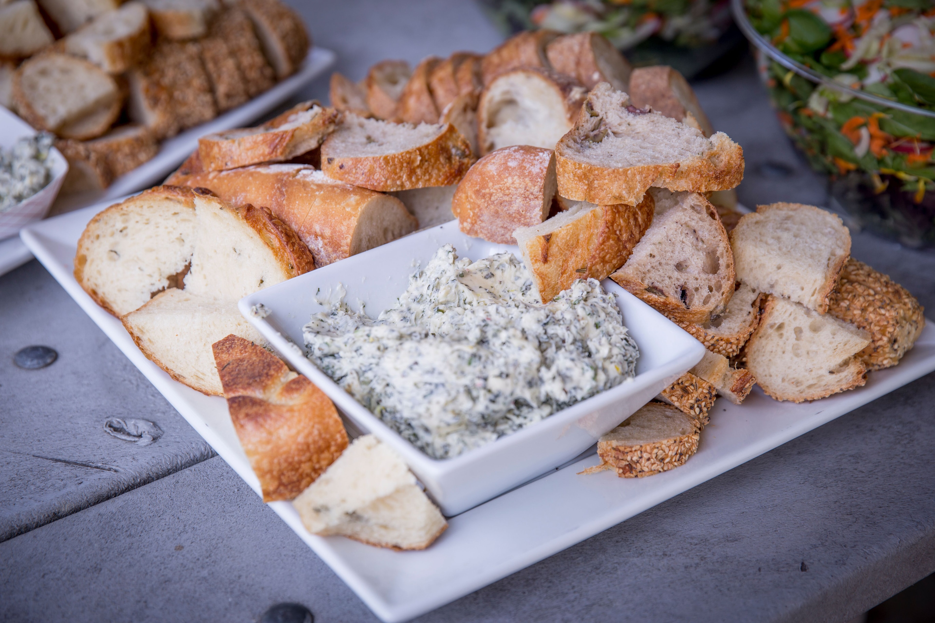 Artisan bread and spinach dip platter