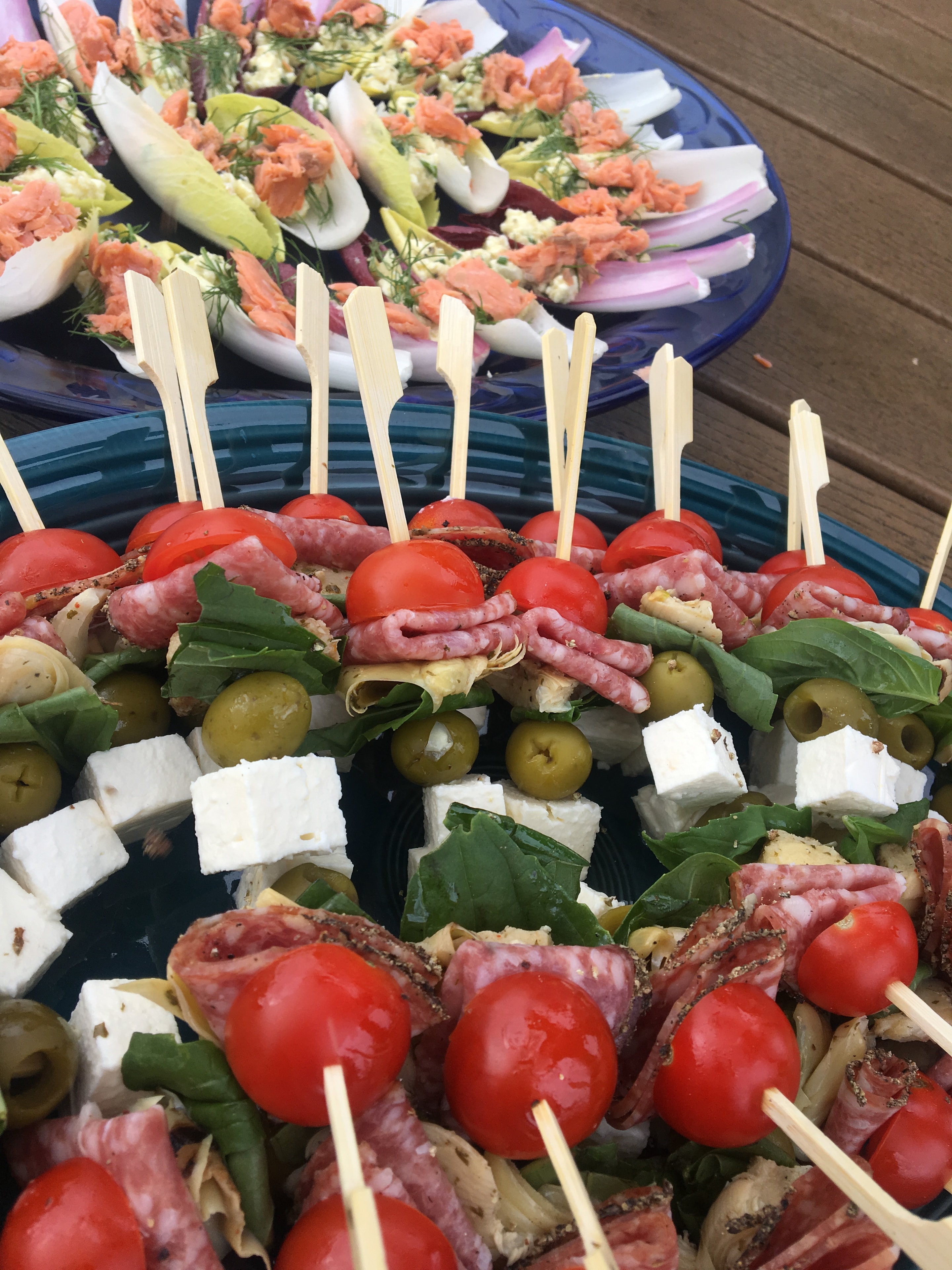 Antipasto skewers with salami feta tomatoes and olives