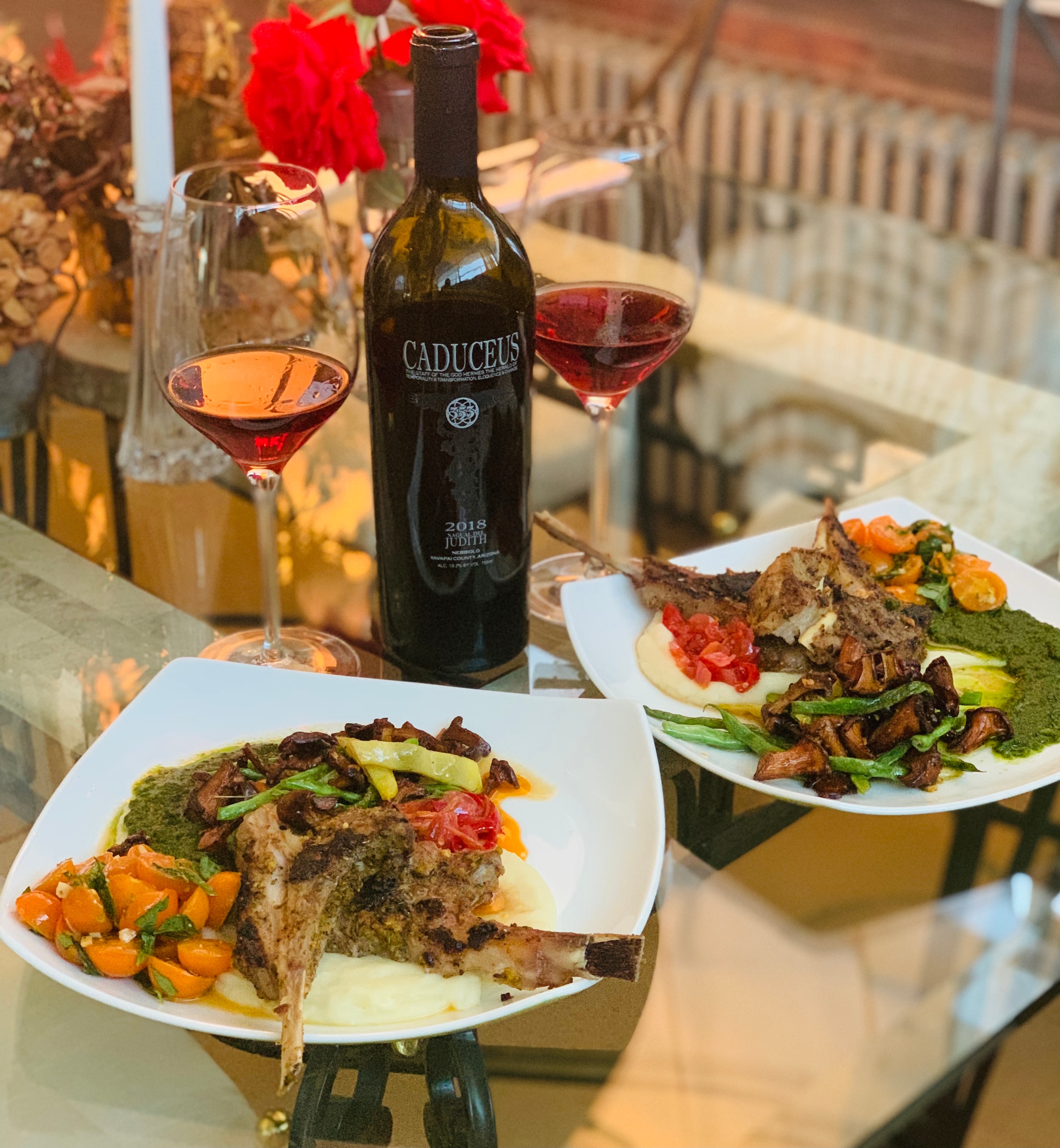 Rack of lamb with pesto mushrooms and wine pairing